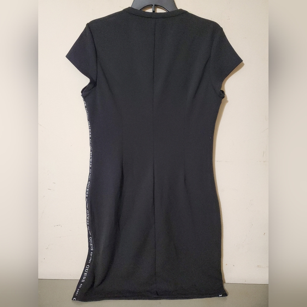 Y2K GUESS Black Logo Tape Quarter Zip Bodycon Scuba Mini Dress XL Athleisure - Picture 5 of 5